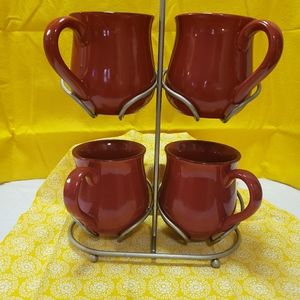 4 ceramic coffee cups with stand